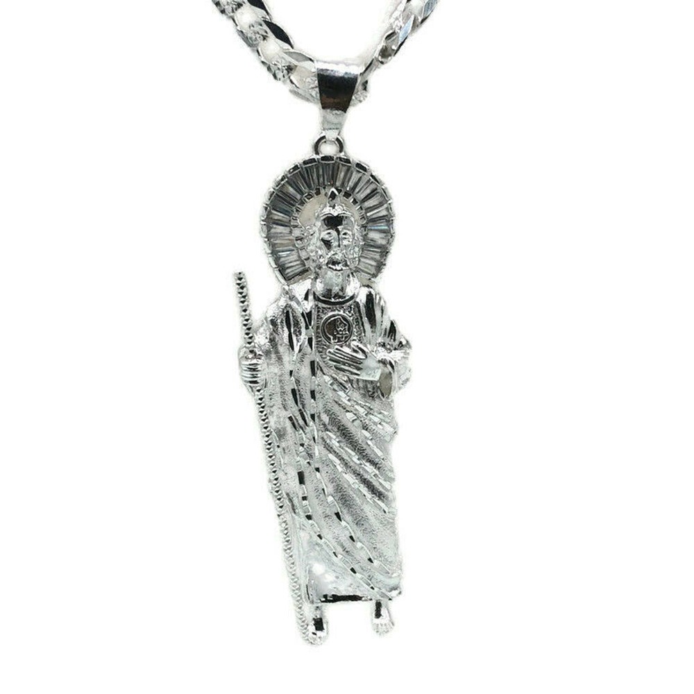 St Jude with 26” Diamond Cut Cuban Necklace .925 SILVER